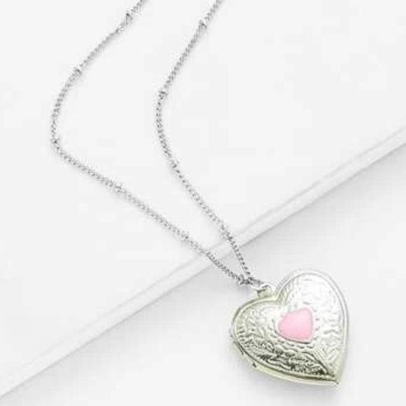 Jewelry - Silver & Pink Heart Locket Charm LC necklace